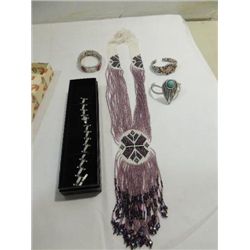 LOT 5 VINTAGE JEWELRY: HOPI GLASS BEAD GODS EYE