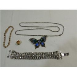 LOT 5 VINTAGE LADYS COSTUME JEWELRY, RHINESTONE