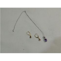 LOT 2 LADYS JEWELRY: PAIR 14 K GOLD AMETHYST