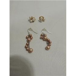 LOT 2 VINTAGE LADYS EARRINGS: PEARL & DIAMOND SET