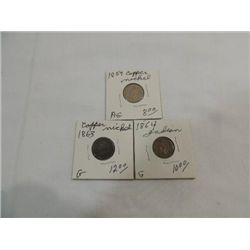 1859, 63 COPPER NICKEL & 64 COPPER INDIAN HEAD