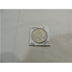 1934-D ABOUT UNCIRCULATED PEACE SILVER DOLLAR
