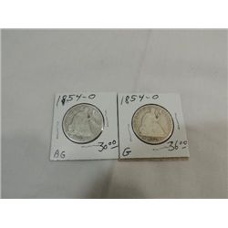 (2) 1854-O ARROWS CIRCULATED SEATED HALF DOLLAR