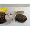 Image 2 : LOT 3 DOLL PARTS: PORCELAIN HEAD, (2) HAIR WIGS