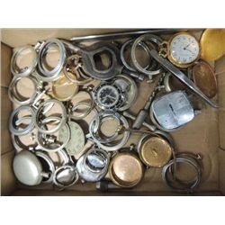 BOX LOT VINTAGE POCKET WATCH BEZZELS & PARTS