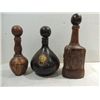 Image 1 : LOT 3 LEATHER COVERED GLASS LIQUOR DECANTERS