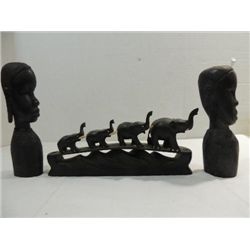 LOT 3 VINTAGE AFRICAN CARVED EBONY WOOD: 2 FIRGURE