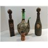 Image 1 : LOT 3 VINTAGE GLASS COVERED WITH LEATHER DECANTERS