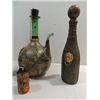 Image 2 : LOT 3 VINTAGE GLASS COVERED WITH LEATHER DECANTERS