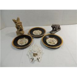 LOT 6 VINTAGE ORIENTAL (3) FIGURINES & (3) PLATES