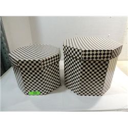 LOT 2 OCTAGON BLACK & WHITE CHECKED HAT BOXES