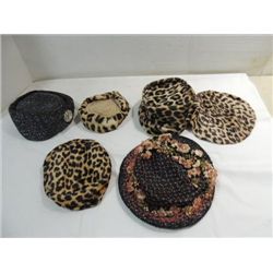 LOT 6 VINTAGE 1950S LADYS HATS: 4 SIMULATED LEPARD