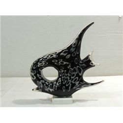 MINCHELLA MURANO STYLE BLACK & WHITE GLASS FISH