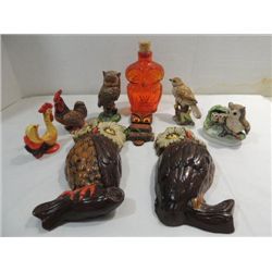 LOT 9 VINTAGE CERAMIC, PORCELAIN & GLASS OWLS,
