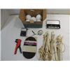 BOX LOT OF HOME ITEMS: BATTERY TESTOR, WEATHER