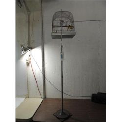 VINTAGE 67"H METAL STAND & BIRD CAGE, GOOD