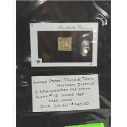 GERMAN STATE THURN & TAXIS, SCOTTS #12, 1860