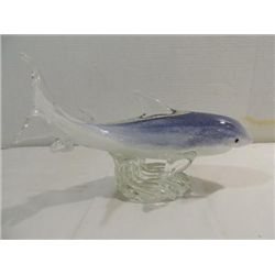 MINCHELLA MURANO STYLE VIOLET, WHITE GLASS DOLPHIN