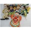 Image 2 : LOT 13 VINTAGE (11) CLOWN DOLLS, 1 CLOWN TIN &