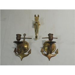 LOT 3 VINTAGE (2) NAUTICAL CANDLE HOLDERS & HORSE