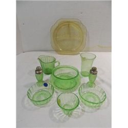 LOT 9 (8) PCS DEPRESSION ERA VASOLINE GLASS, 1