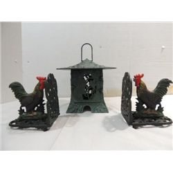 LOT 2 (1 PAIR) NEW CAST IRON ROOSTER BOOKENDS &