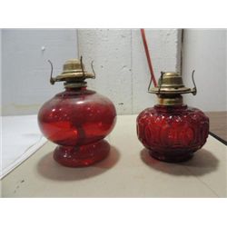 LOT 2 VINTAGE RUBY RED GLASS KEROSENE STORM LAMPS