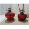 Image 1 : LOT 2 VINTAGE RUBY RED GLASS KEROSENE STORM LAMPS