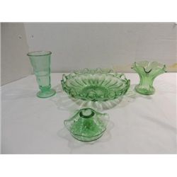 LOT 4 MID CENTURY MODERN LIGHT GREEN GLASSWARE: