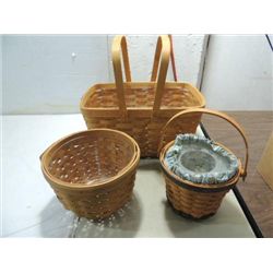 LOT 3 LONGABERGER HAND WOOD WOVEN BASKETS
