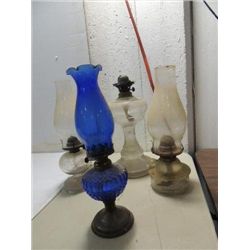 LOT 4 VINTAGE KEROSENE STORM LAMPS (1) COBALT BLUE