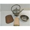 Image 1 : LOT 4 VINTAGE METAL ITEMS: 1 COPPER TRAY, EKCOLOY