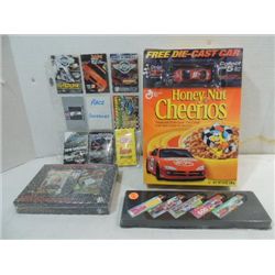 LOT 4 NASCAR PROMO COLLECTIBLES: CHEERIOS BOX WITH