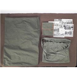 WWII ARMY LOT- 2 OD EQUIP. BAGS-1 SMALL KIT, POSTCARDS