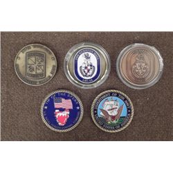 5 CHALLENGE COINS-ARMY & NAVY-TOP QUALITY