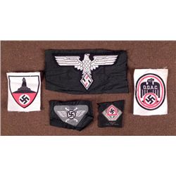 5 VINT NAZI PATCHES-GREAT REPROS HJ/DDAC/RAD/VETERANS