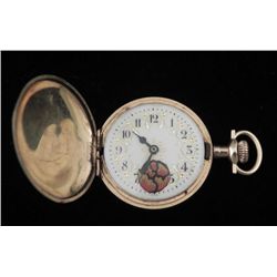 Antique Swiss Gold Fld Pocket Watch w/Hand Painted Dial