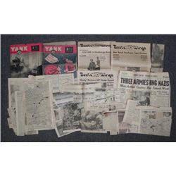 HUGE LOT OF WAR NEWSPAPERS, CLIPPINGS, YANK & GI PAPERS