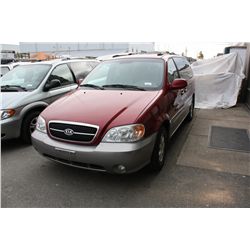 2005 KIA SEDONA EX, 4DR VAN, RED, VIN # KNDUP13956720666