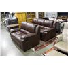 Image 1 : 2PCS CONTEMPORARY BROWN LEATHER RECLINING SOFA AND LOVE SEAT SET