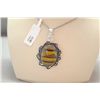 Image 2 : GERMAN SILVER TIGER EYE PENDANT NECKLACE AND
