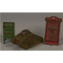 Lot of 3 - Vintage Misc. Cast-Iron Still Banks: