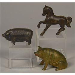Lot of 3 - Antique Misc. Cast-Iron Animal Figure Still
