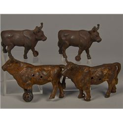 Lot of 2 Pairs - Vintage Cast-Iron Oxen Figures For Pul