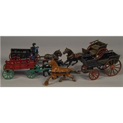 Lot of 4 - Vintage Misc. Cast-Iron 1-Horse Team Carriag