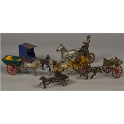 Lot of 6 - Vintage Misc. Cast-Iron Animal-Drawn Carriag