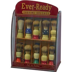 Ever-Ready Shaving Brushes Glass & Wood Countertop Disp