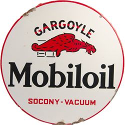 Mobiloil Gargoyle Double-Sided Round Porcelain Sign