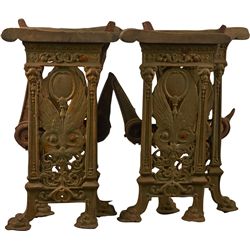 Lot of 4 - Early Ornate Cast-Iron Theatre Seat Side Par