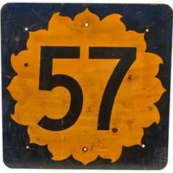 "Kansas - 57" w/ Sunflower Metal Highway Sign c1950's